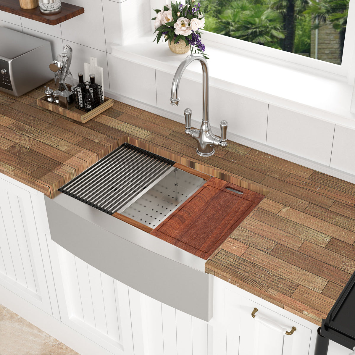 Classic Ceramic Farmhouse Sink Workstation Single Bowl With Durable Finish