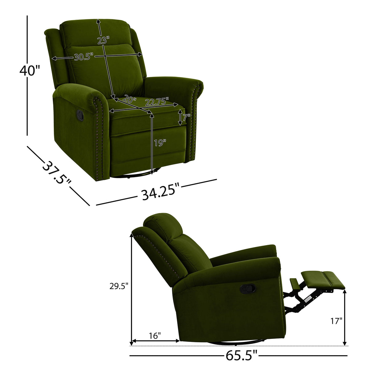 360 Degrees Swivel Recliner Manual Rocking Recliner Home With Adjustable Backrest