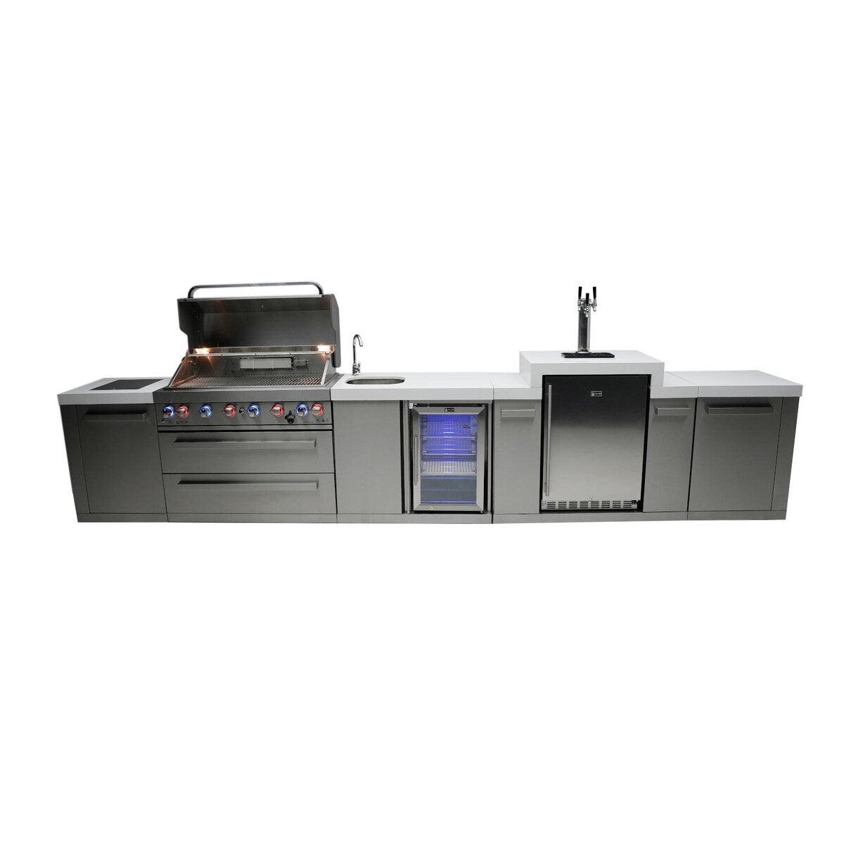 Mont Alpi Original Series 15 Ft Propane Outdoor Kitchen Island w/ Side Burner, Beverage Center, & Kegerator - MAi805-KEGBEV