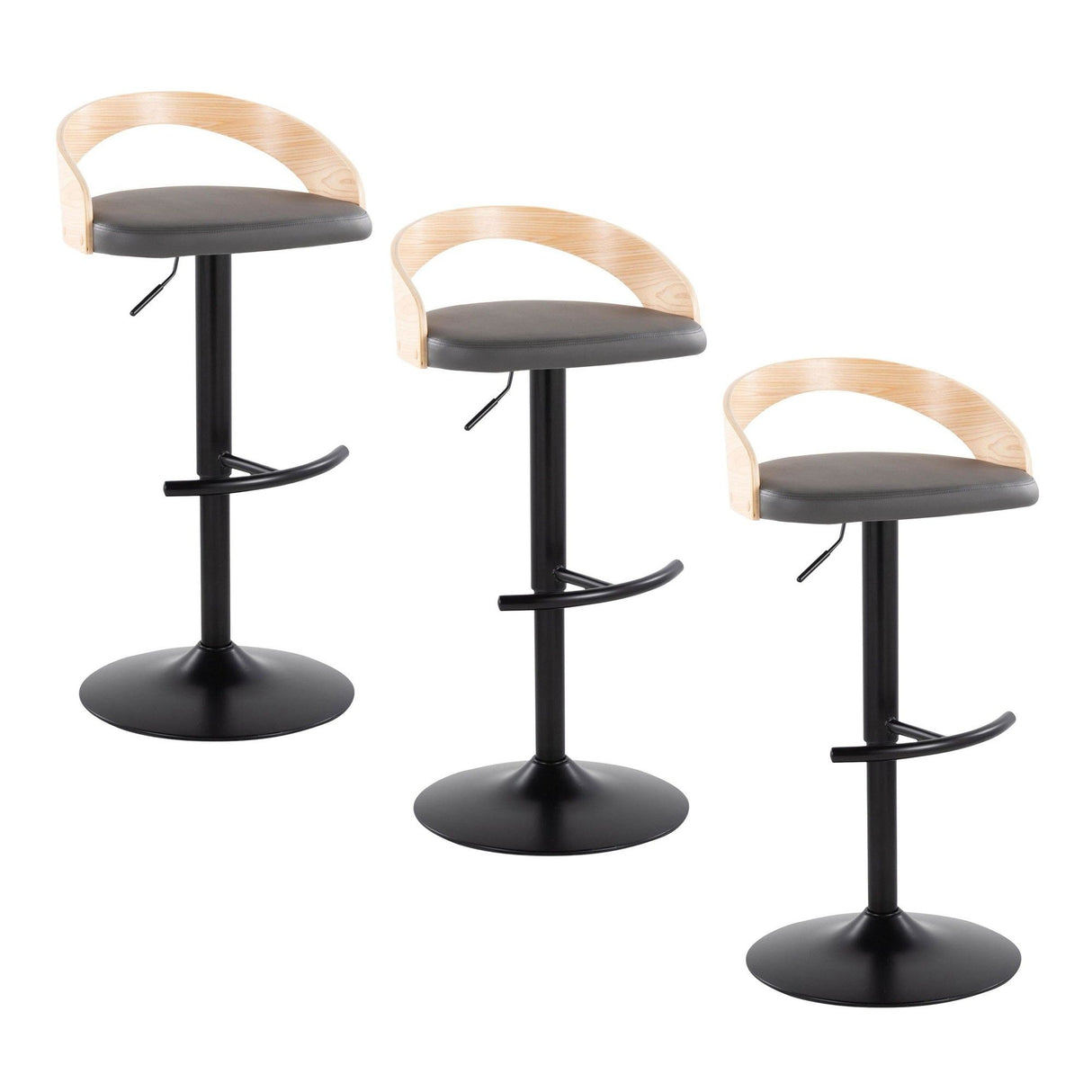 Grotto - Adjustable Barstool - Black Metal, Natural Wood