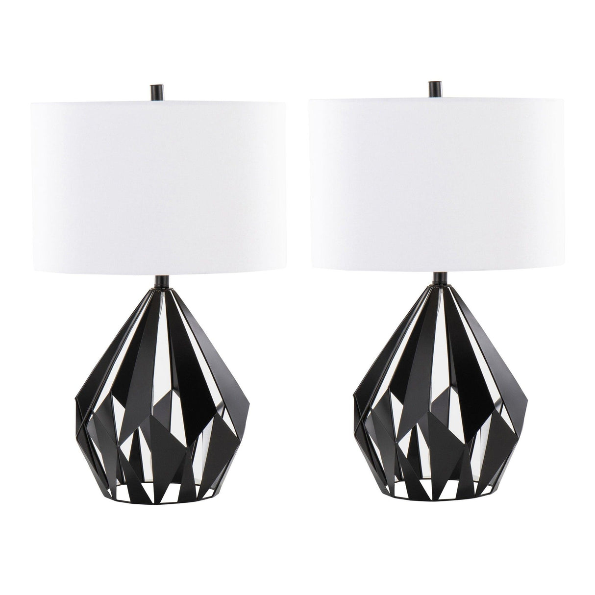 Geome - Tri 28" Metal Table Lamp (Set of 2) - Matte Black Metal With White Linen Shade from Grandview Gallery