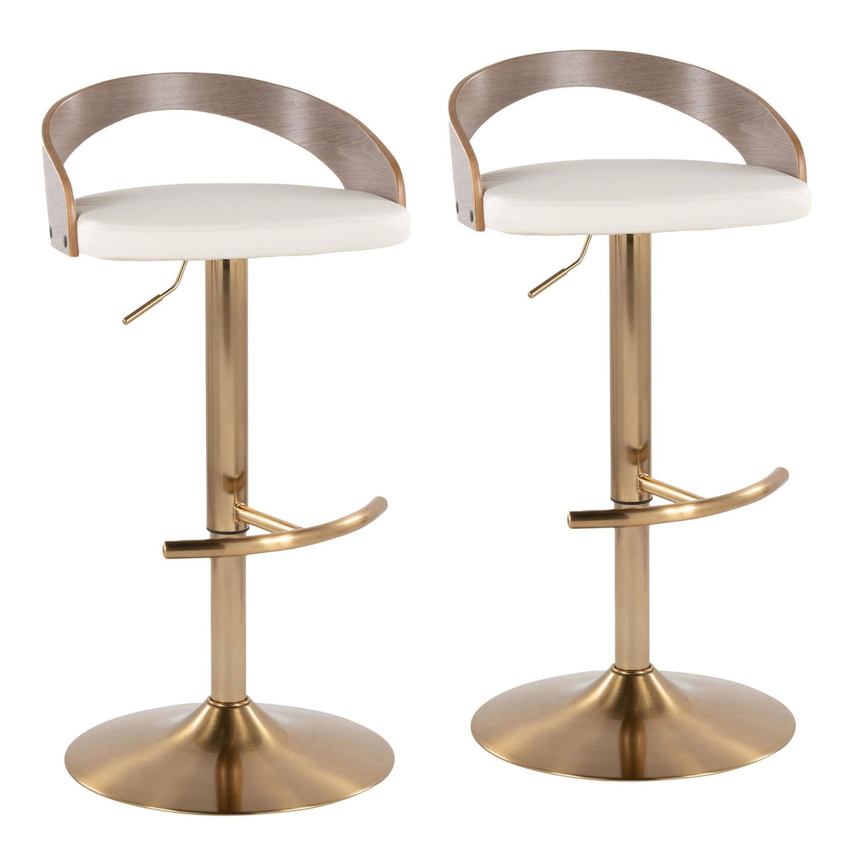 Grotto - Adjustable Barstool (Set of 3) - Gold Metal, Light Gray Wood