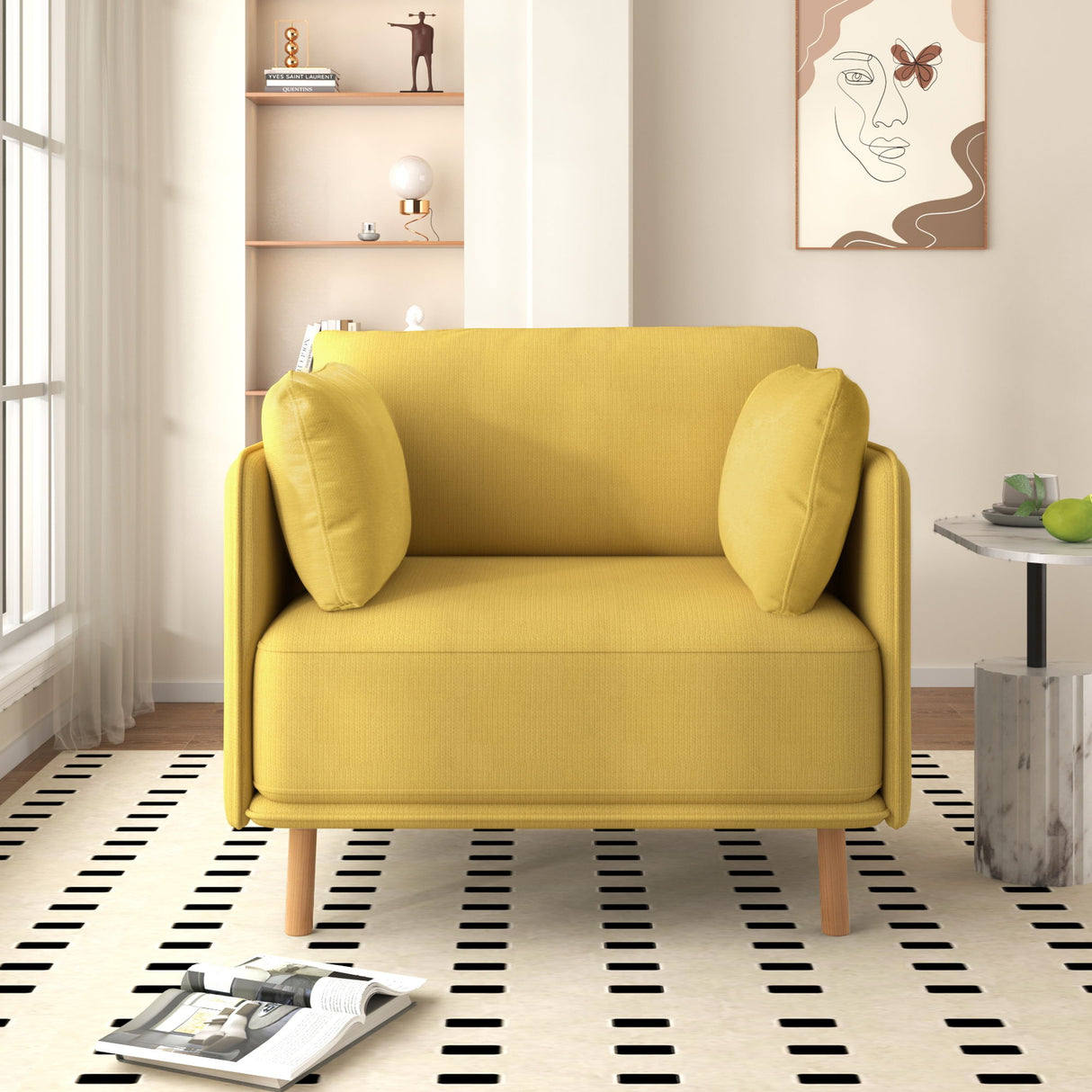 Modern Upholstered Accent Chair With Soft Cushions, Sleek Armrest Design