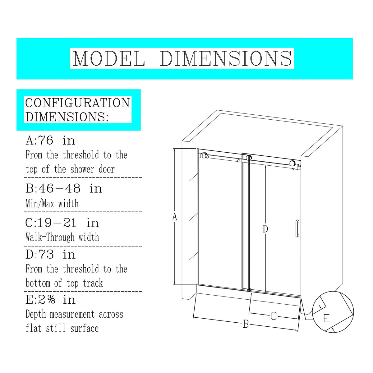 Frameless Single Sliding Shower Doors, 5 / 16" Sgcc Tempered Glass, Reversible Installation - Chrome