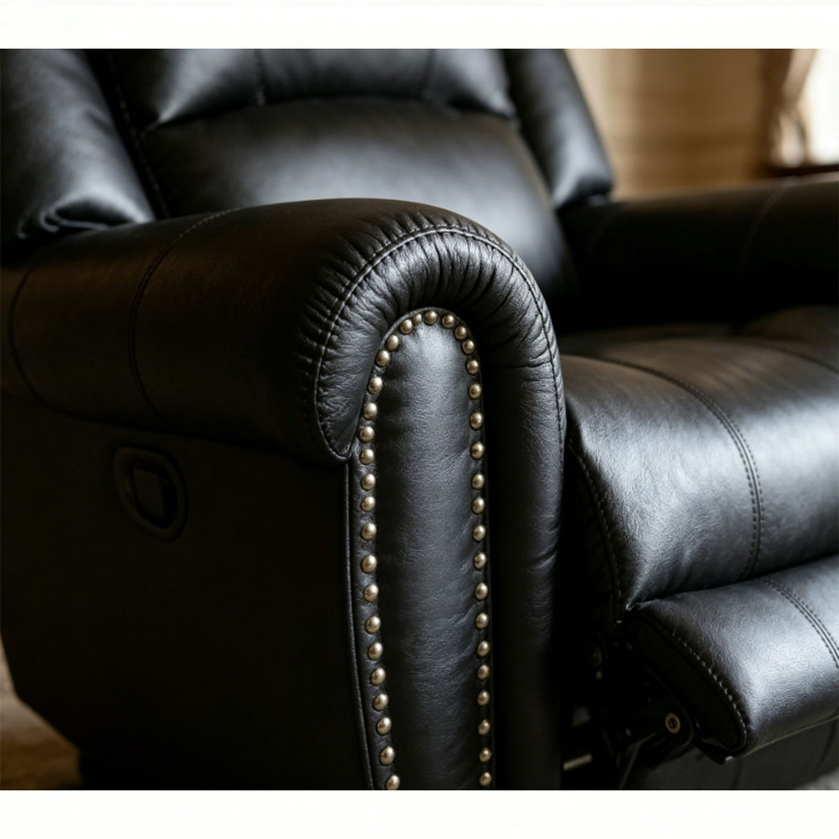 Electric Elderly Chair With 360° Swivel, Manual Button Control, Soft Plush Armchair For Living Room - Black