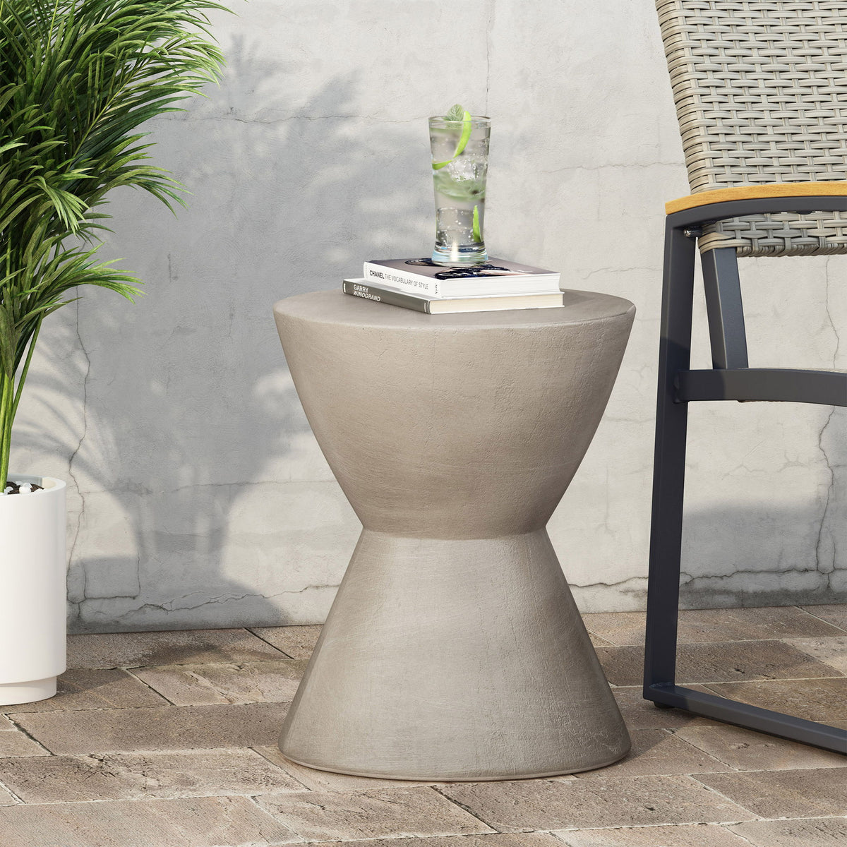 Outdoor Hourglass Shaped Side Table - Light Gray