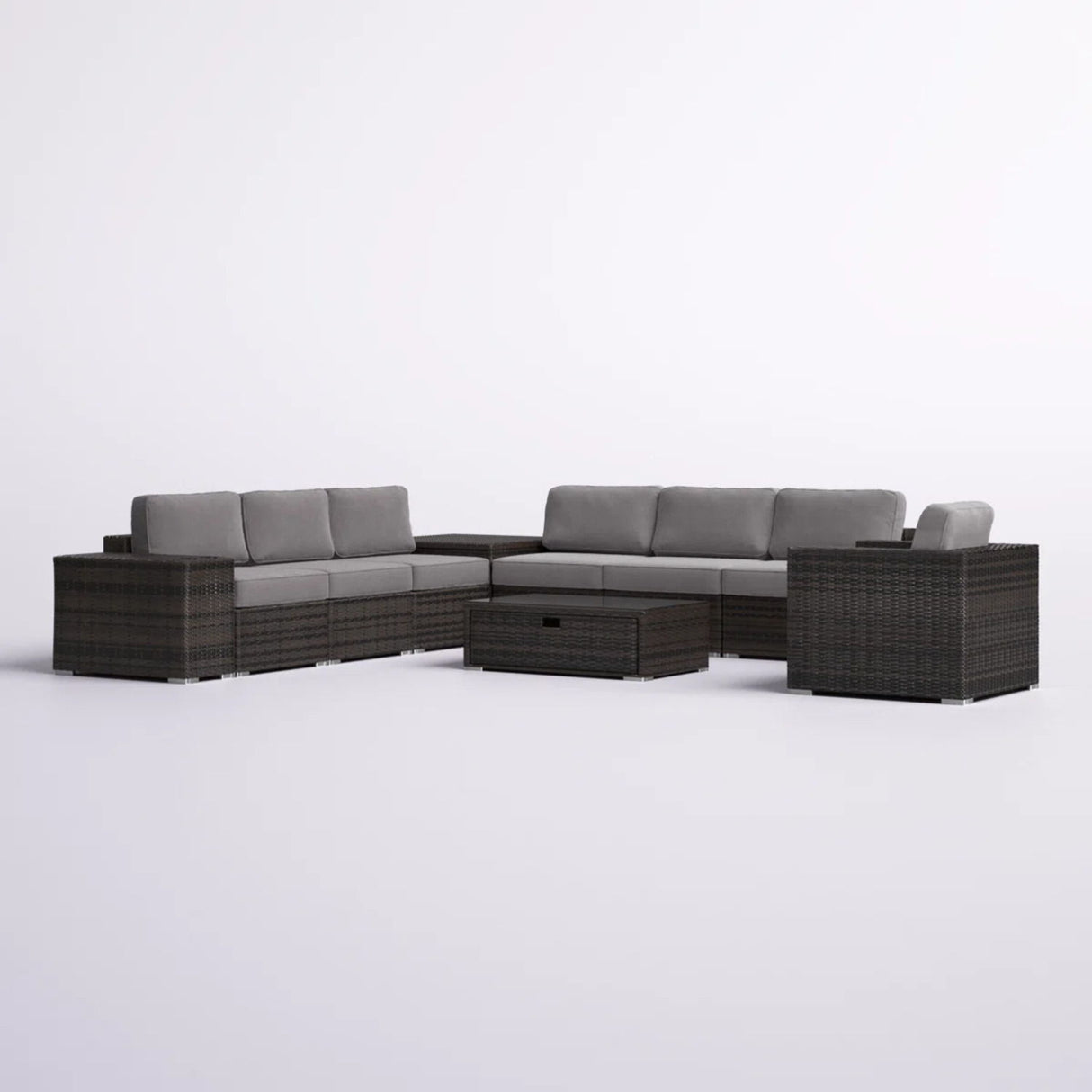 Modern Patio Rattan Sectional Set With Cushions