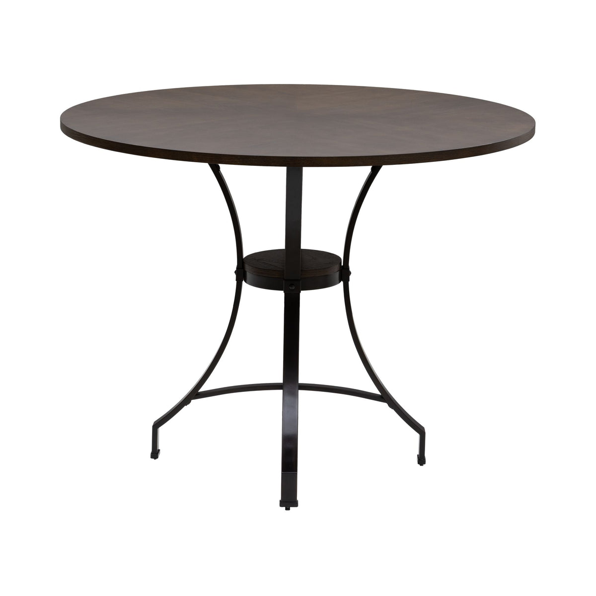 Winslow - 5-Piece Round Walnut Wood Tabletop Dining Table Set With Stools, Seats Up To 4 - Mushroom Brown / Black