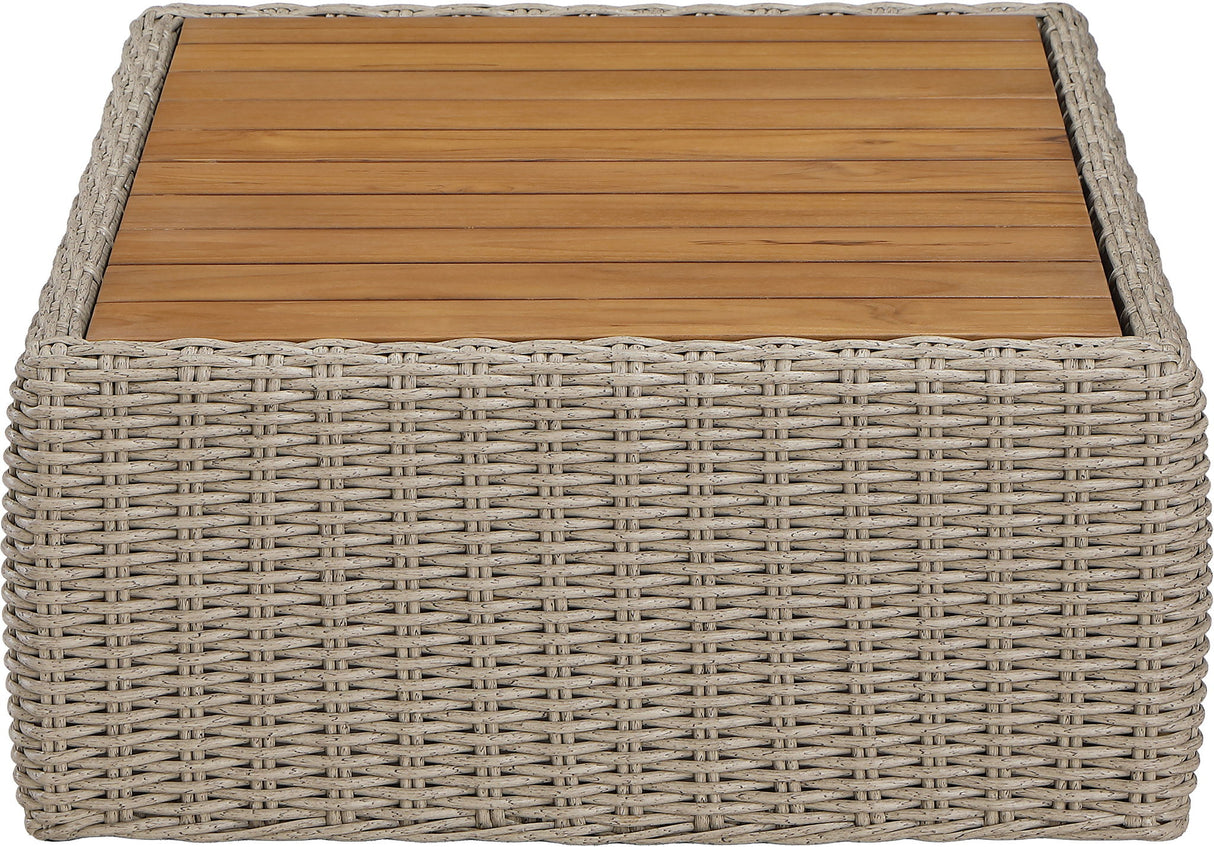 Seacrest - Teak Wood And Wicker Outdoor Patio Coffee Table