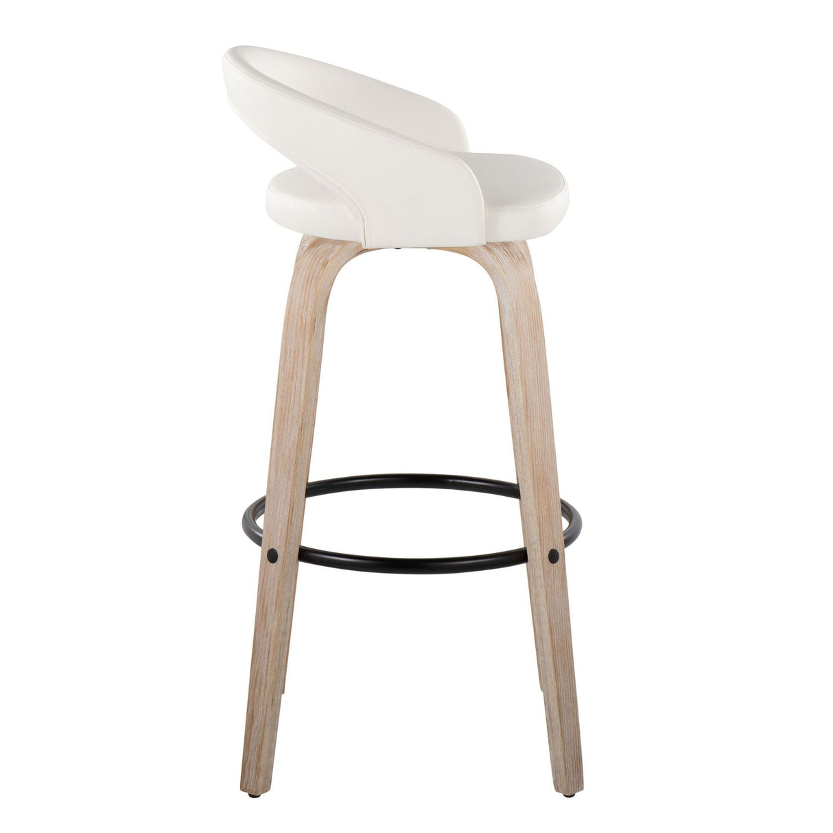 Grotto - Upholstered Fixed-Height Barstool (Set of 2) - Whitewashed Wood, White Faux Leather, Black Metal