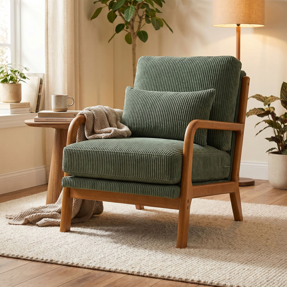 Upholstered Armchair With Back Support Pillow