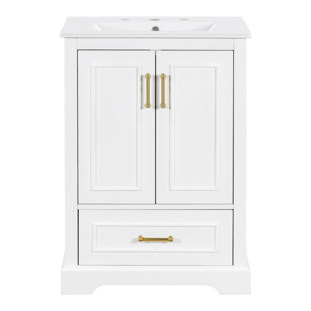 Bathroom Vanity With Sink, 1 Divided Drawer And 2 Soft Close Doors With Double Shelf