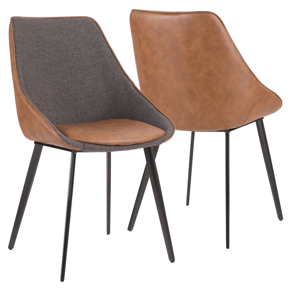 Marche - Contemporary Two - Tone Chair (Set of 2) - Brown Faux Leather And Gray Fabric
