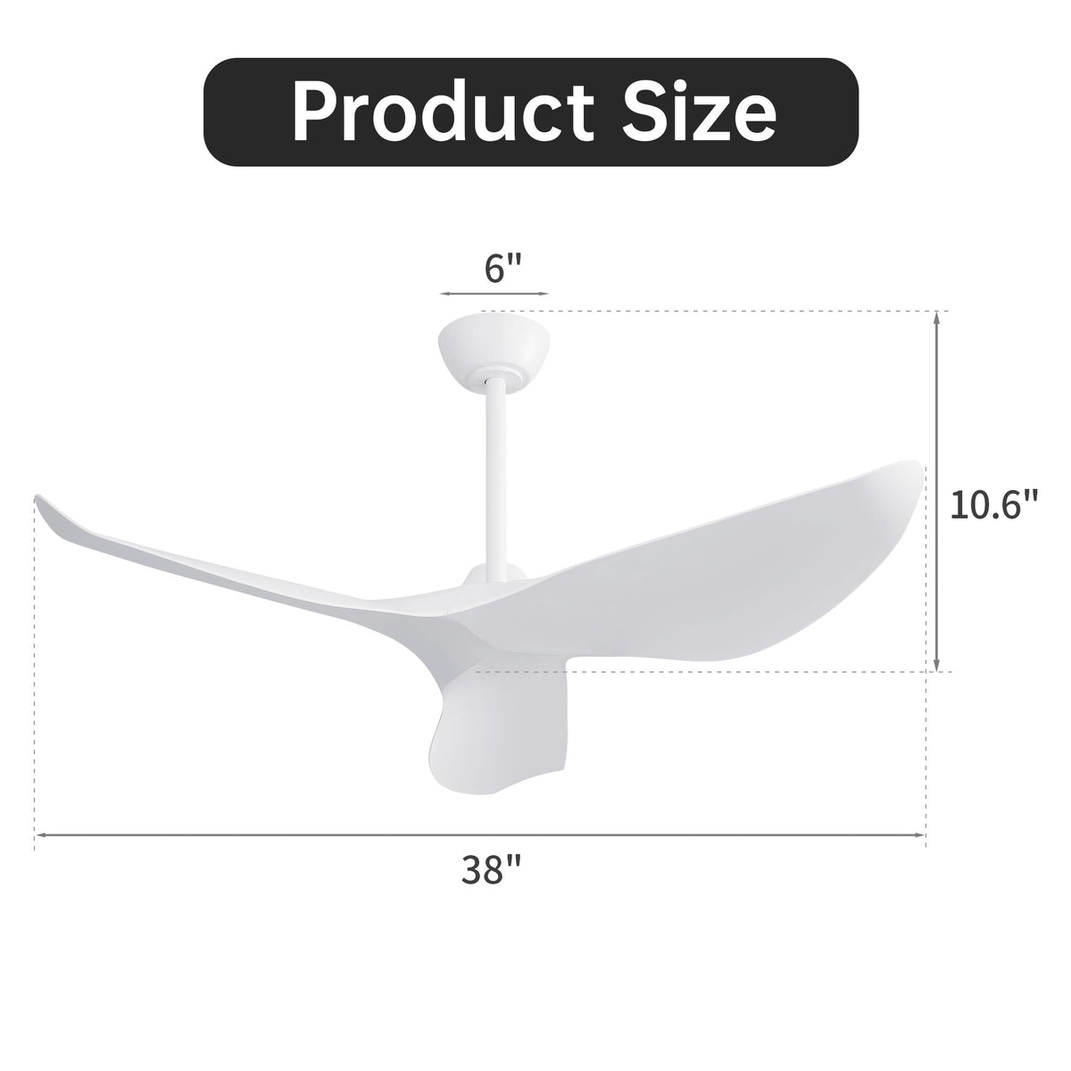 38" Ceiling Fan Without Light With DC Motor And Remote Control