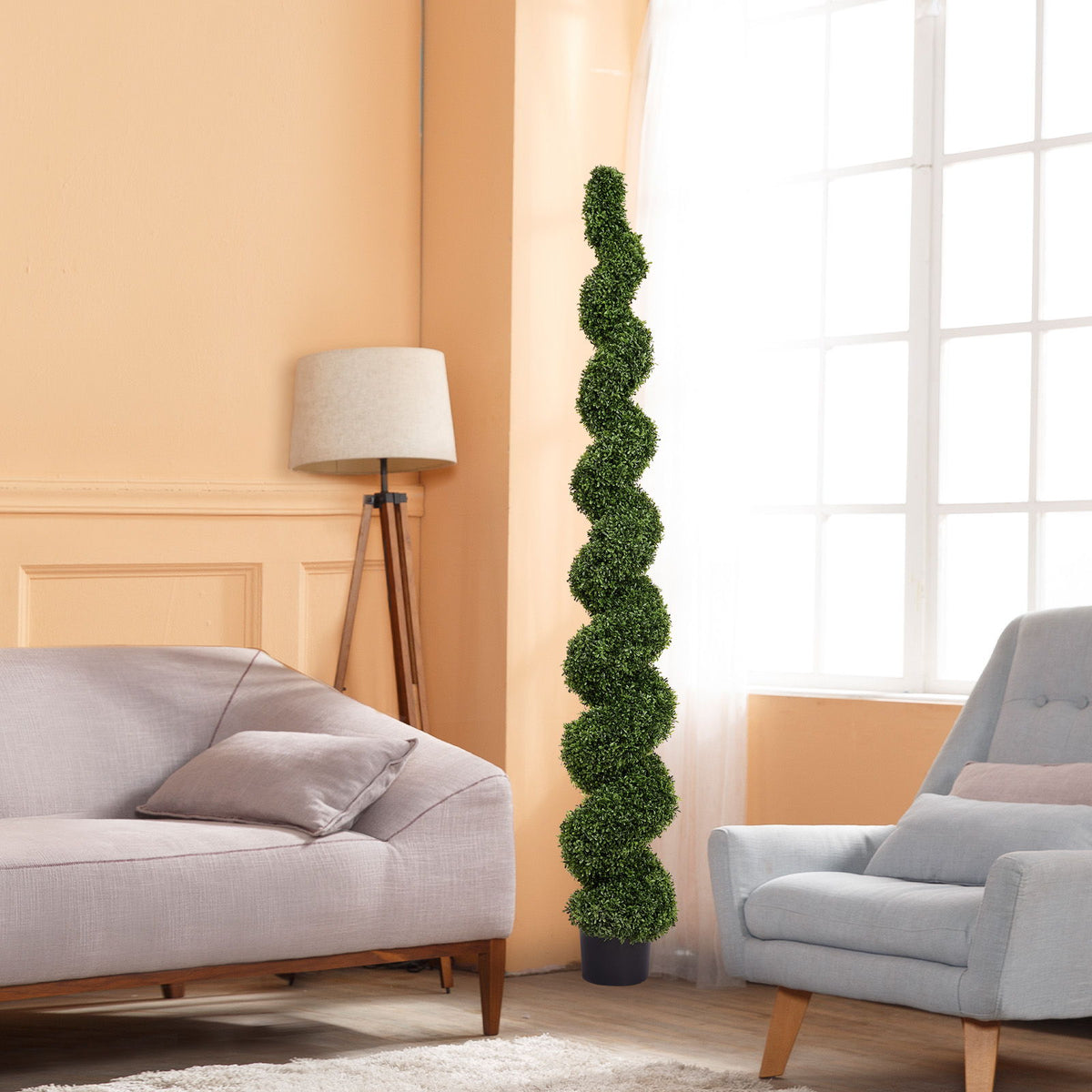 Topiary Bonsai Artificial Spiral Tree Plant Outdoor UV Resistant Plastic Boxwood - Green