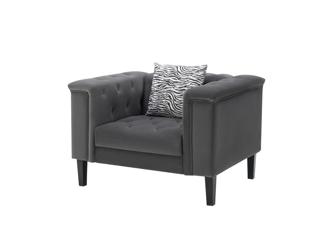 Mary - Tufted Chair With 1 Accent Pillow - Dark Gray