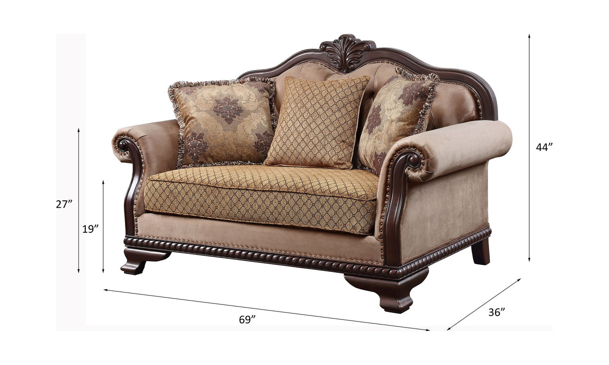 Chateau De Ville - Loveseat With 3 Pillows (Same Lv01589) - Fabric & Espresso