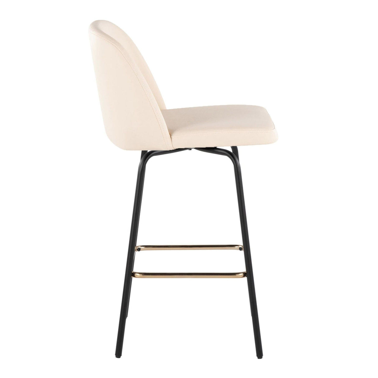 Toriano - Fixed-Height Counter Stool (Set of 2) - Black Metal, Cream Faux Leather, Gold Metal