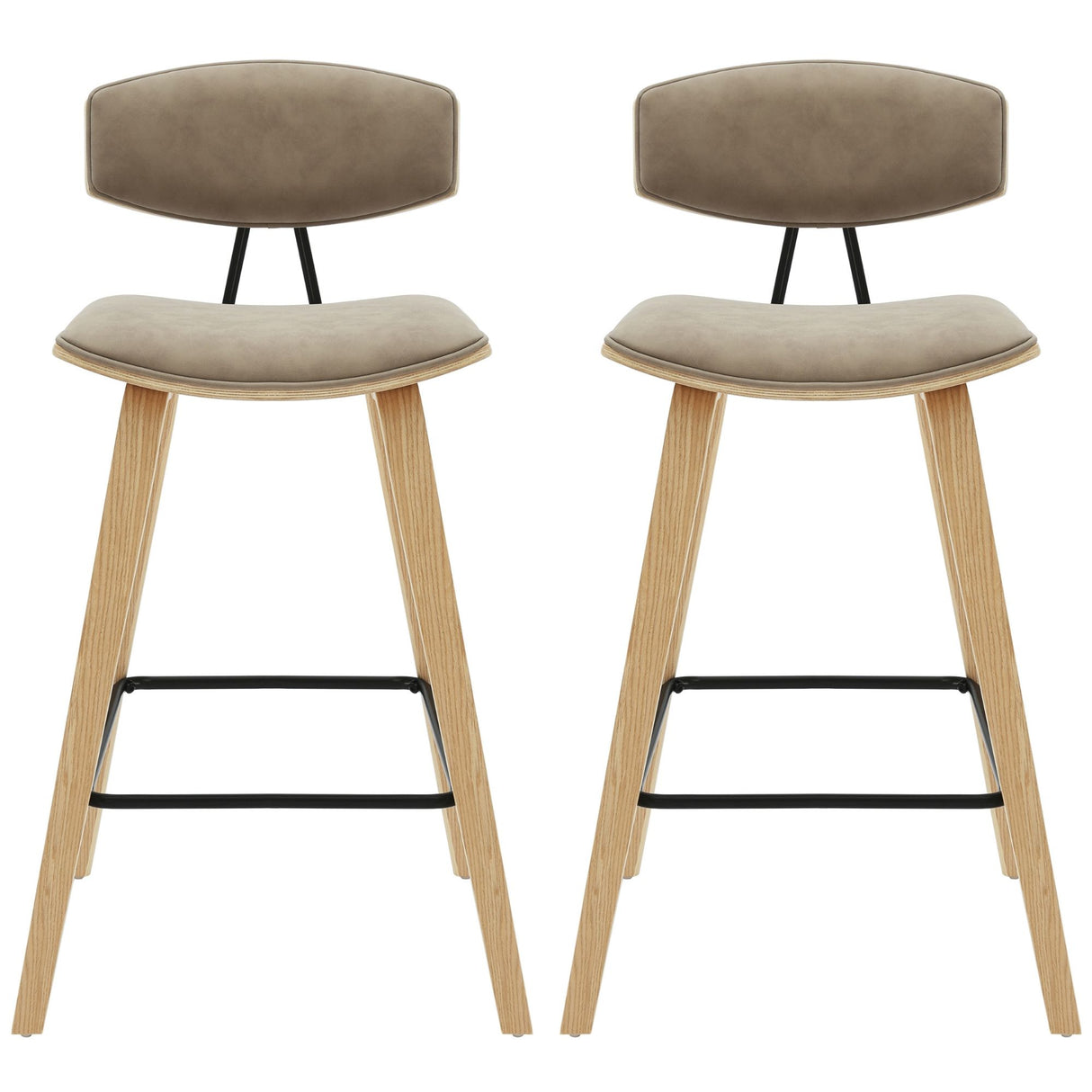 Fox - Counter Height Curved Back Wood Bar Stool With Faux Leather Seat