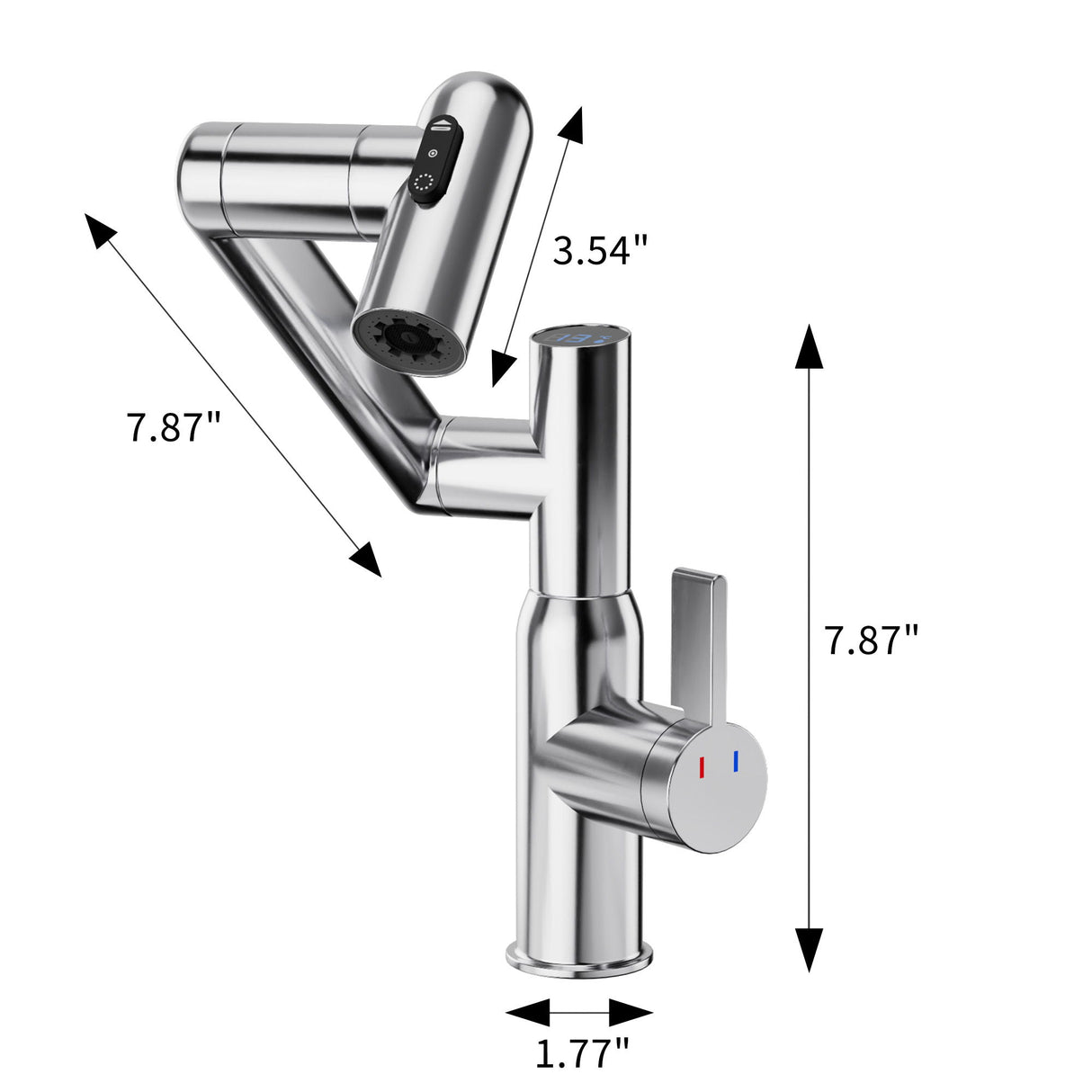 Bathroom Sink Faucet With Spray Function And Temperature Display, Anti Skid Switch, 360 Degree Rotary