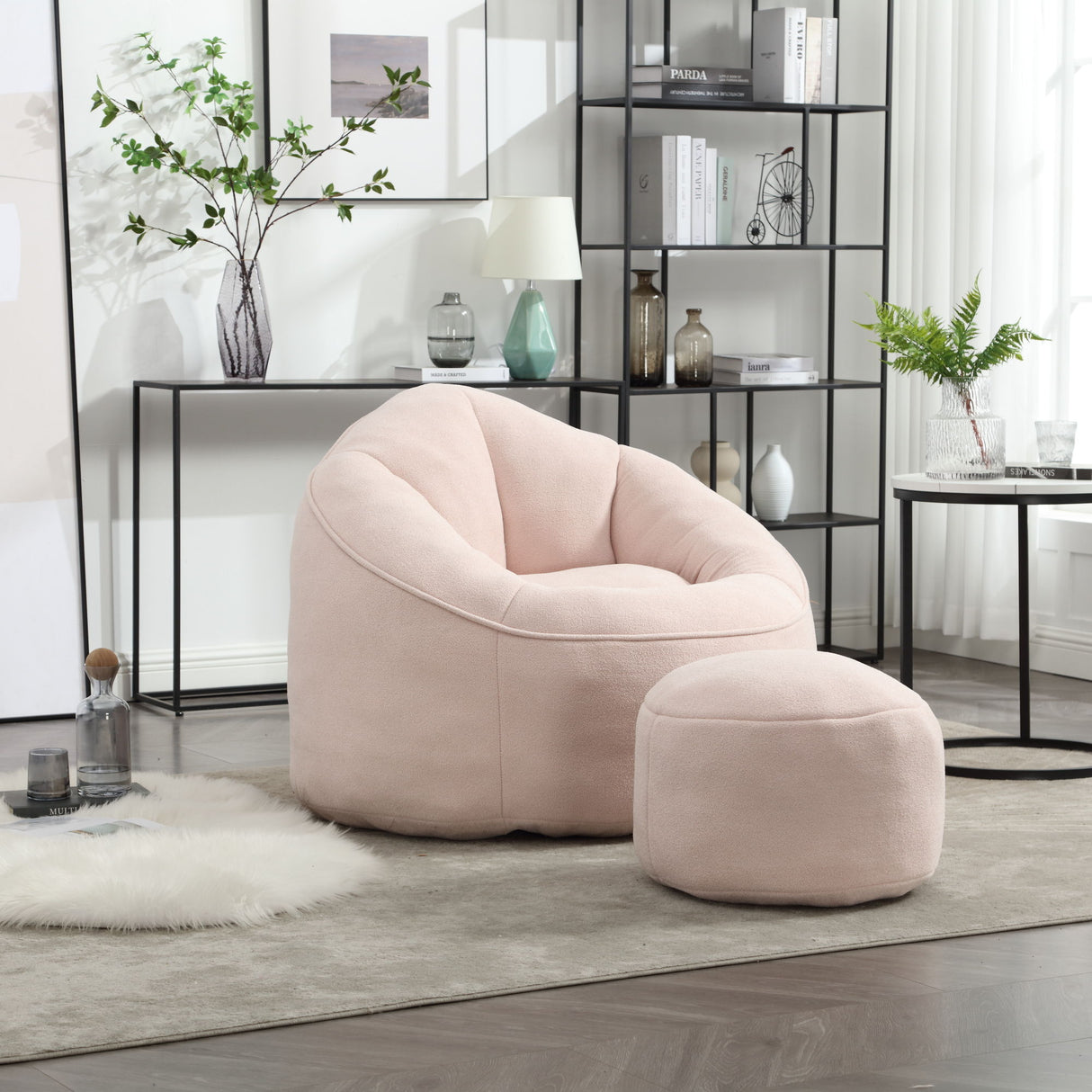 Bedding Bean Bag Sofa Chair High Pressure Foam With Footrest