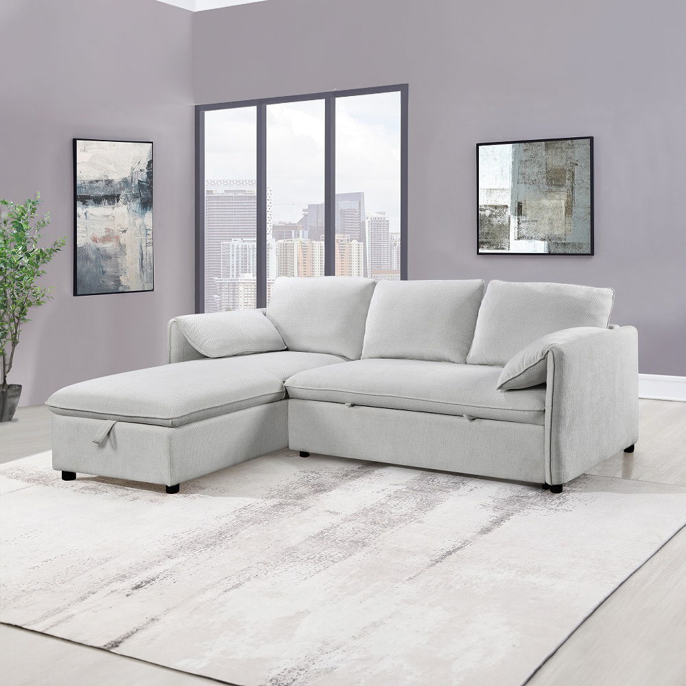Yaroslav - Reversible Sectional Sofa With Sleeper & Storage - Cream Chenille