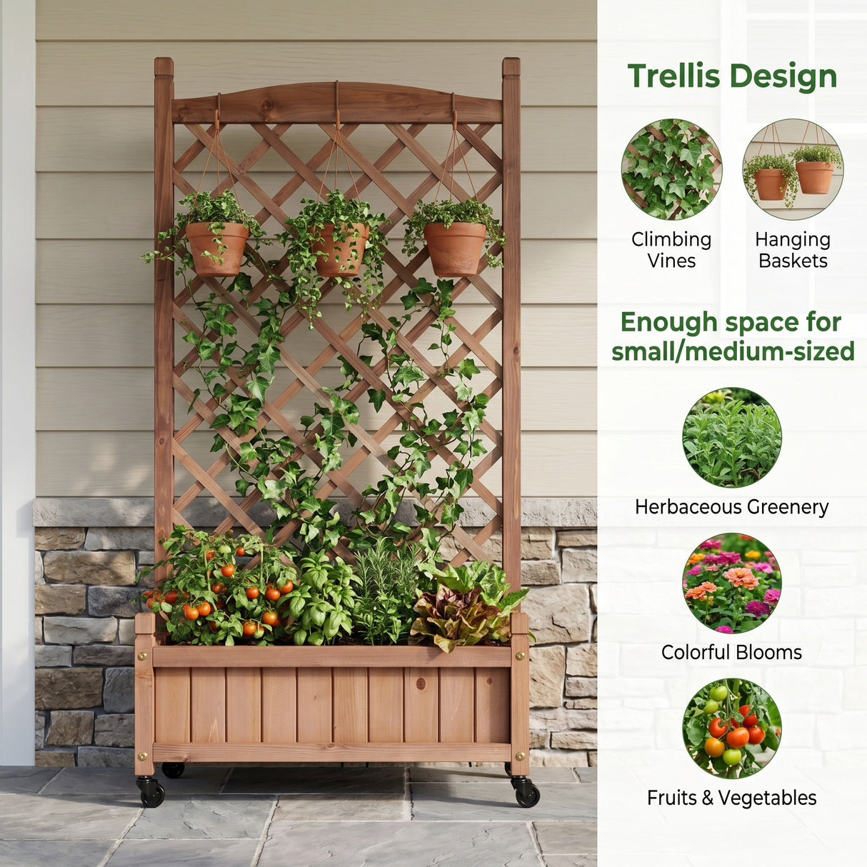Raised Garden Bed With Trellis 2 Pack, Outdoor Planter Box & Plant Stand With Climbing Racks - Brown