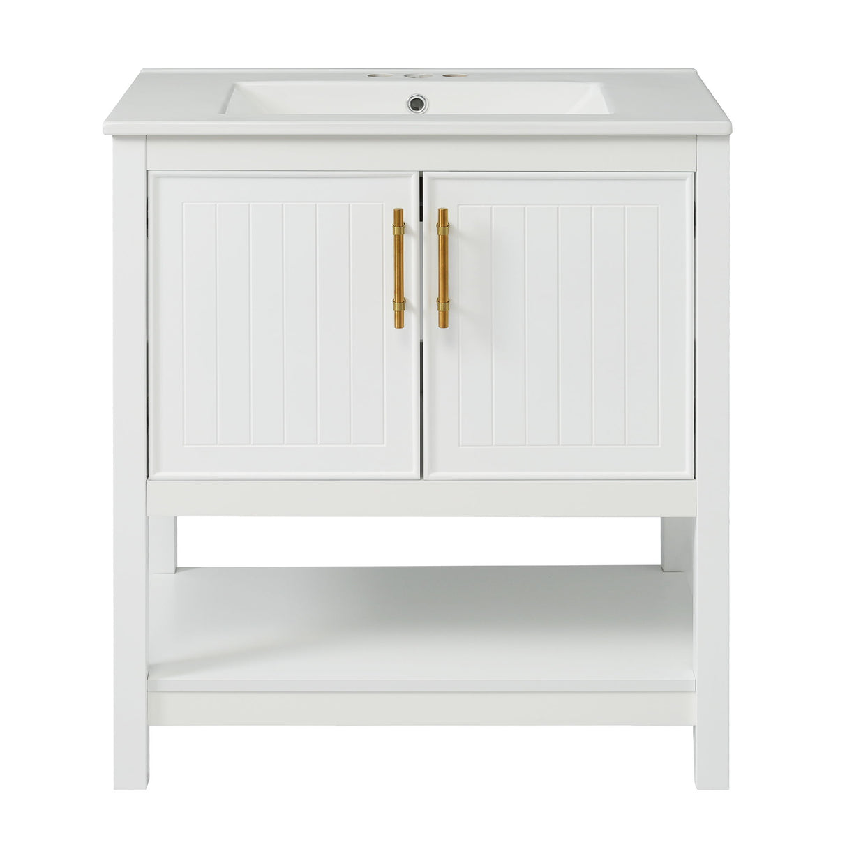 Elegant Bathroom Vanity With Ceramic Sink And Versatile Storage