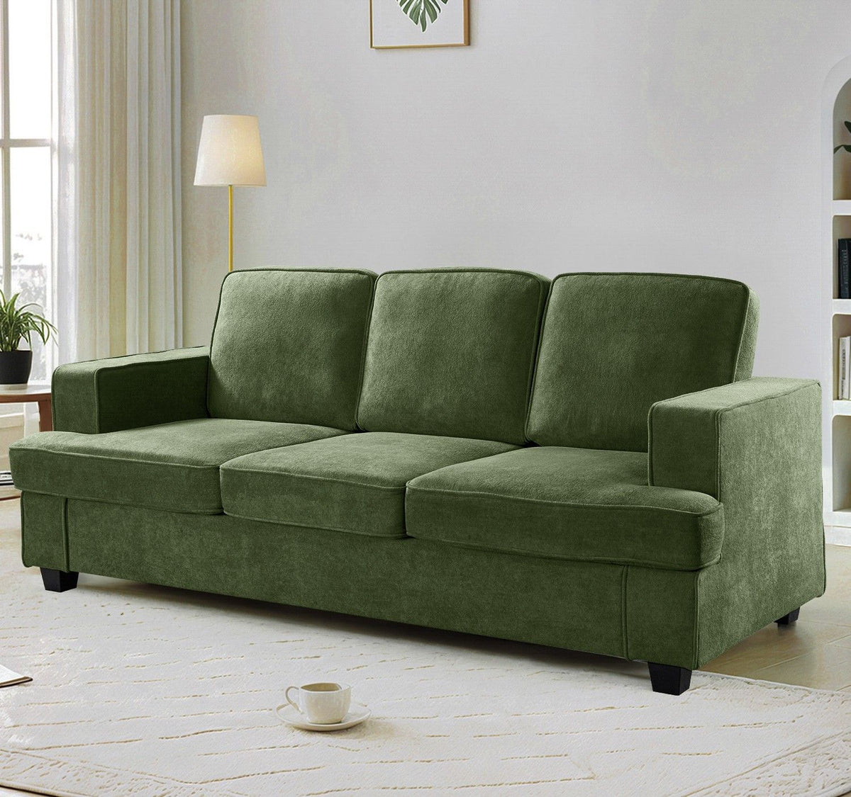 Modern Sofa, Comfortable 3 Seater Couch With Deep Seating, Loose Back Cushions, Wide Arms