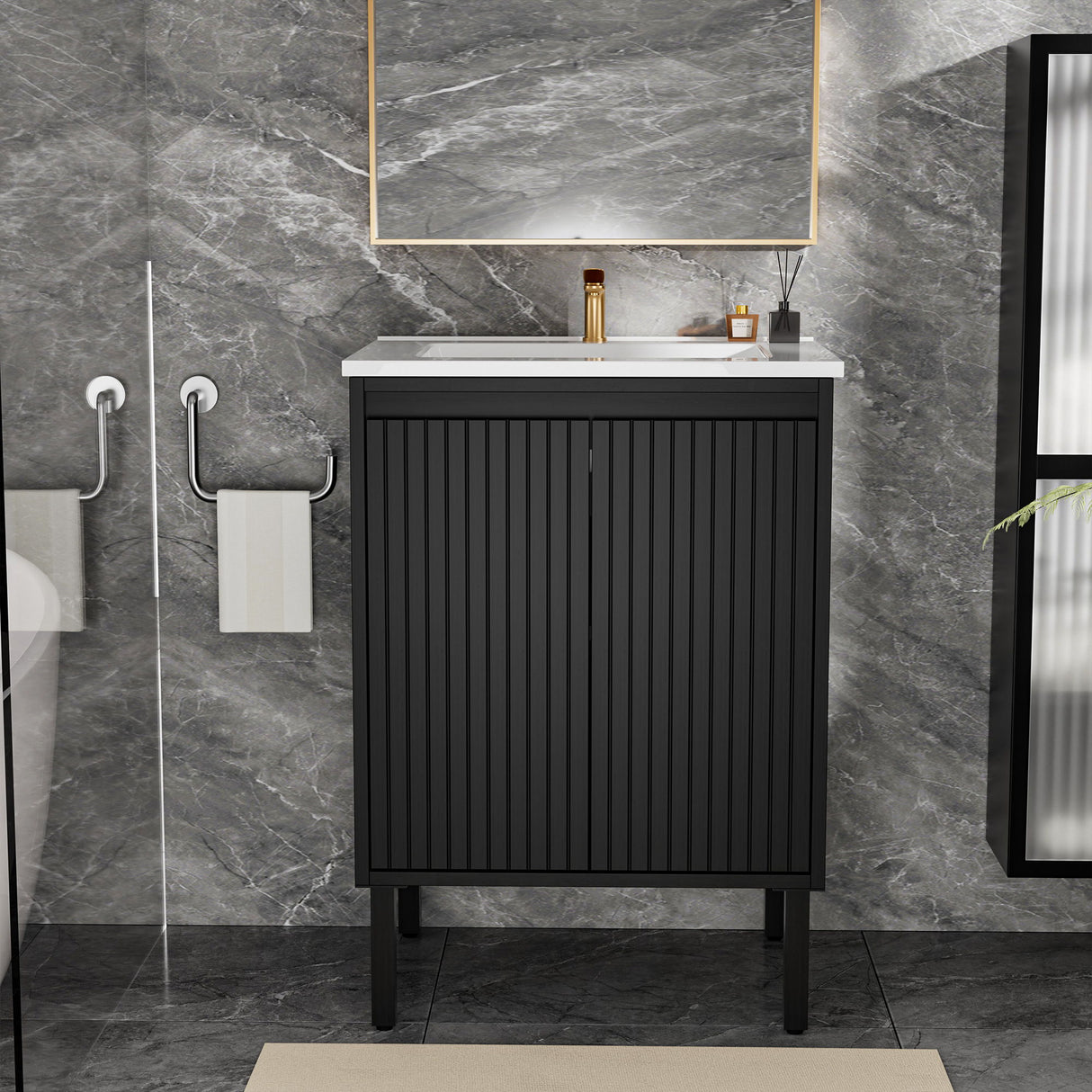 Bathroom Vanity With Ceramic Sink, Floor-Standing Design, Soft-Closing Drawers