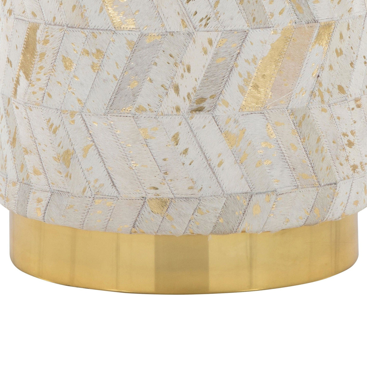 Oro - Ottoman - Gold Metal, Ivory Leather, Gold Splatter