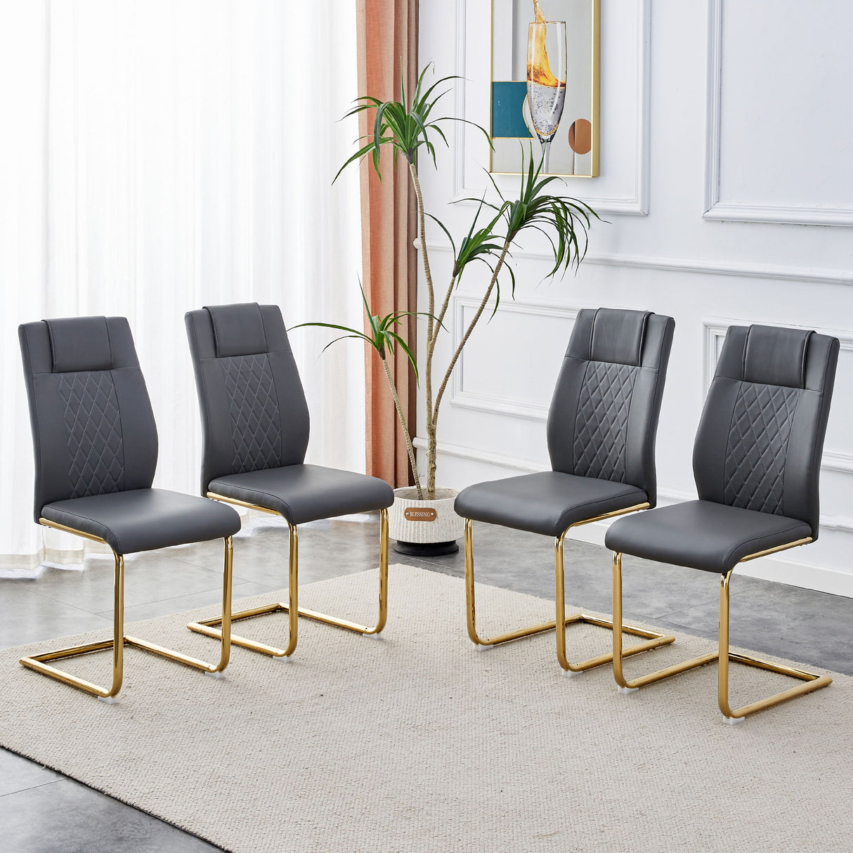 Modern Legged Upholstered Dining Chairs (Set of 4) Artificial For Kitchen And Office - Gray