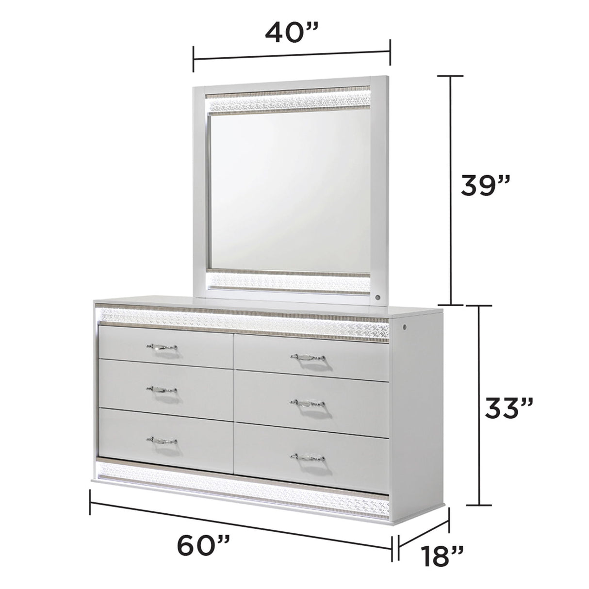 Glam - 6 Drawer Dresser With LED Lighting (Includes Dresser Only) - White