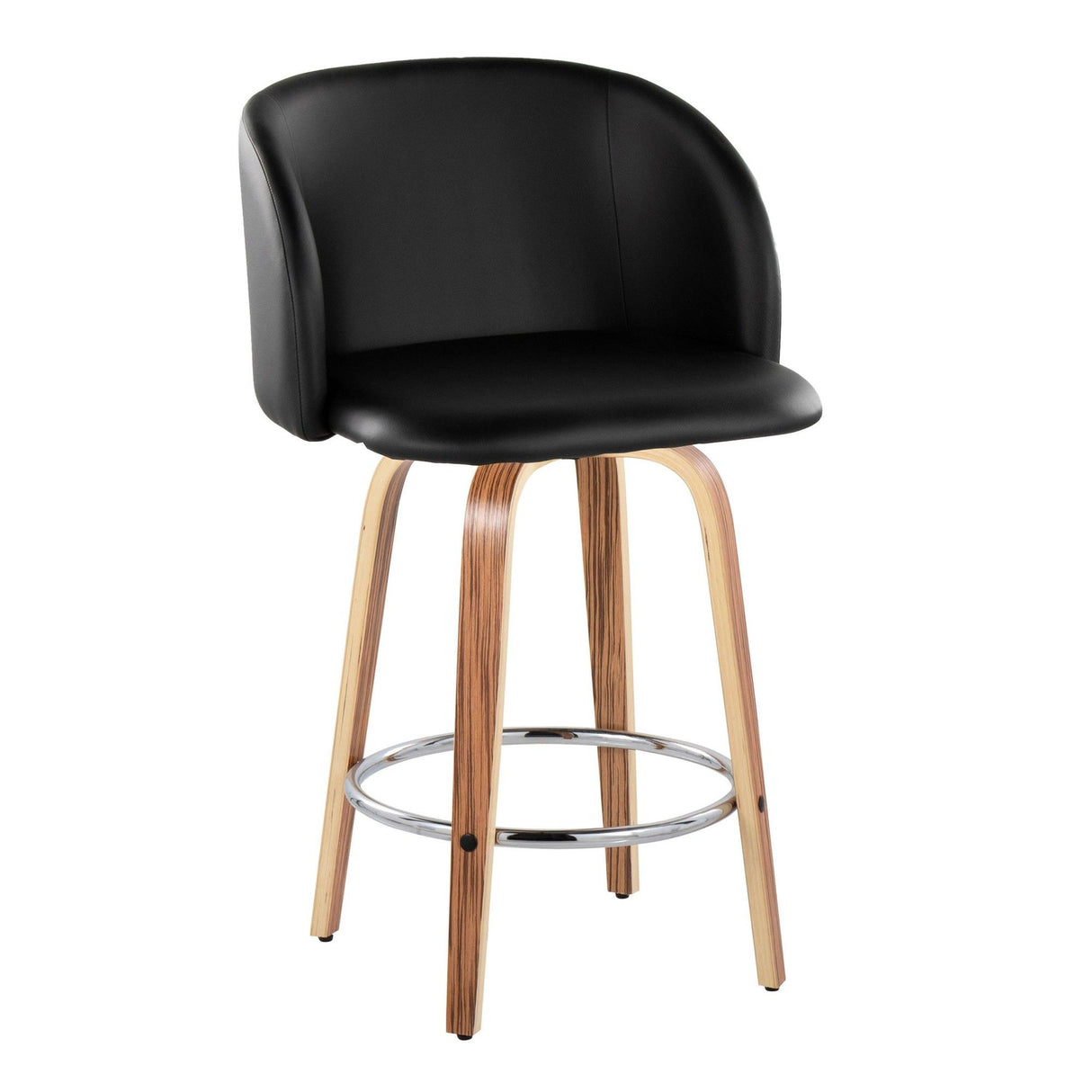 Fran - 25" Fixed-Height Counter Stool (Set of 2) - Zebra Wood, Black Faux Leather, Chrome Metal