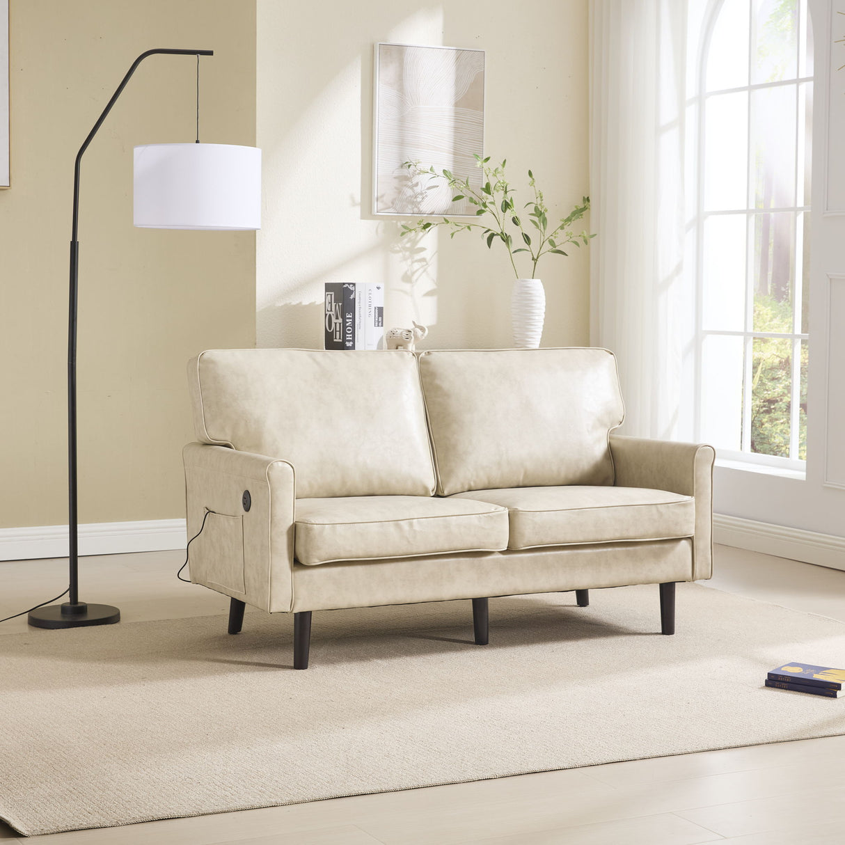 Mid Century Modern Loveseat Sofa With USB Ports, Removable Pillow Cover