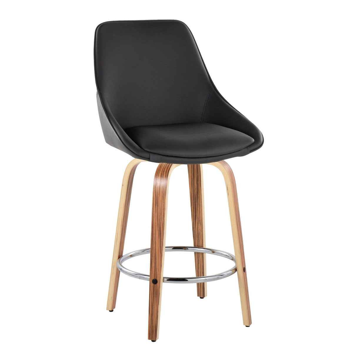 Diana - 26" Fixed-Height Counter Stool With Swivel And Round Chrome Metal Footrest (Set of 2) - Zebra Wood