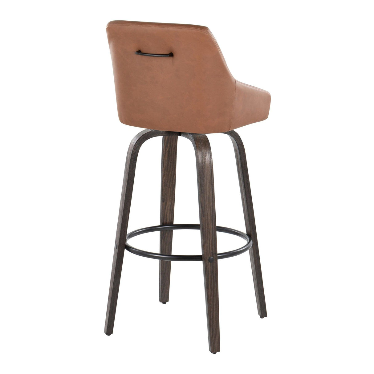Hannah - 30" Fixed-Height Barstool With Swivel And Round Black Metal Footrest (Set of 2) - Walnut Glazed Wood