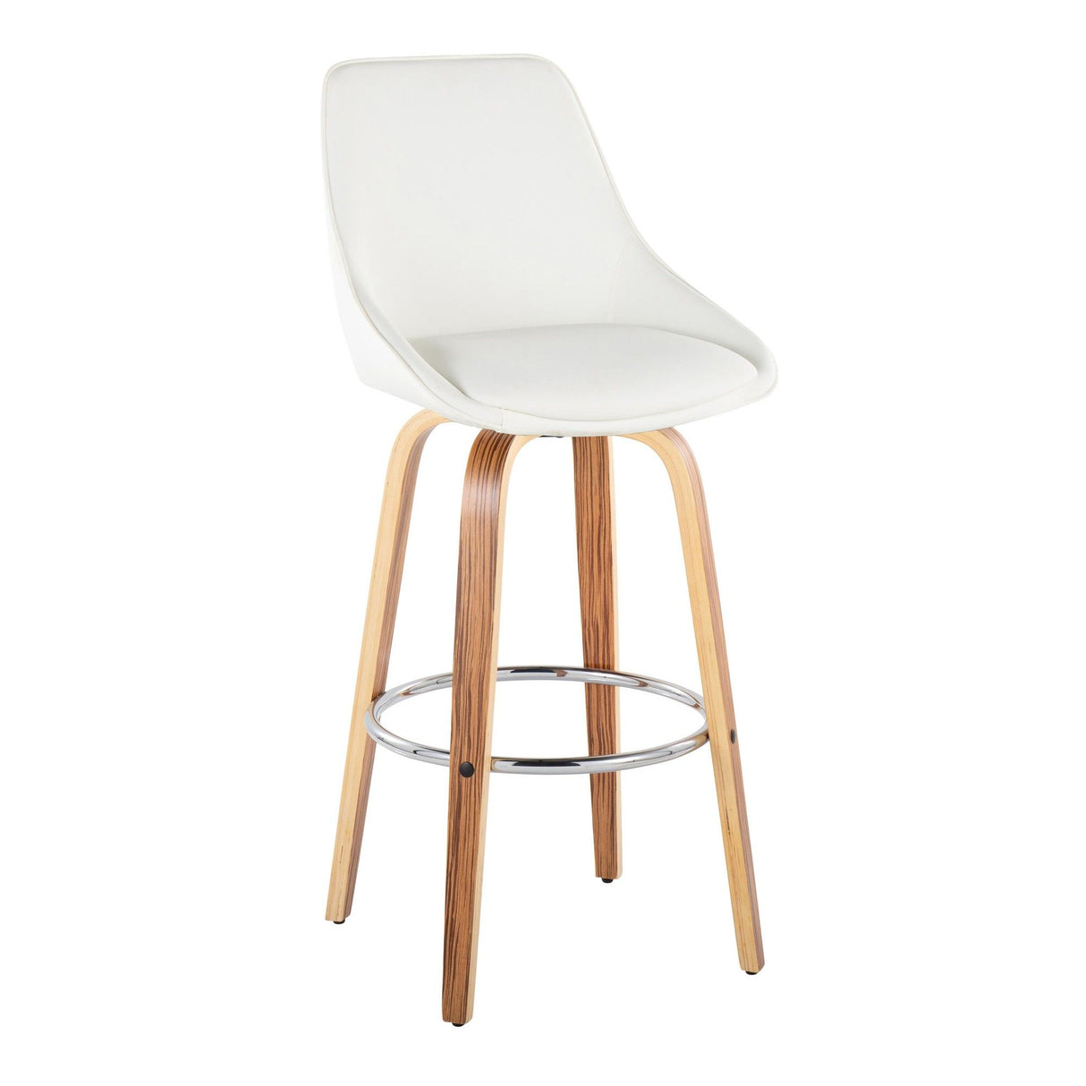 Diana - 30" Fixed-Height Barstool With Swivel And Round Chrome Metal Footrest (Set of 2) - Zebra Wood