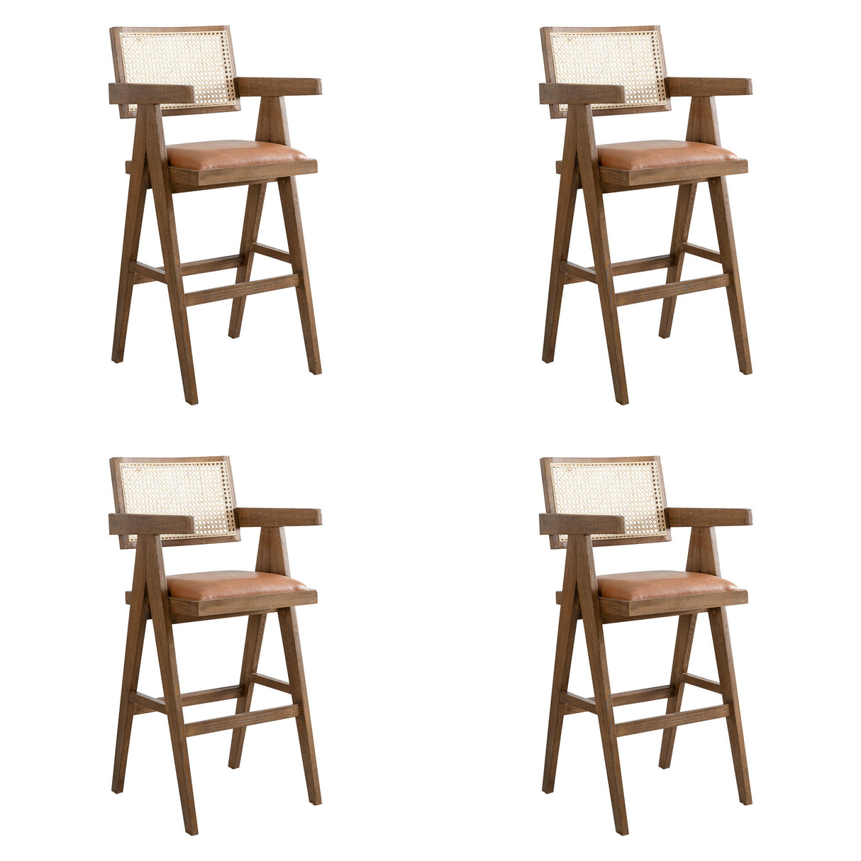 Harley - Nutmeg Brown Solid Wood And Rattan Upholstered 30" Bar Height Barstool
