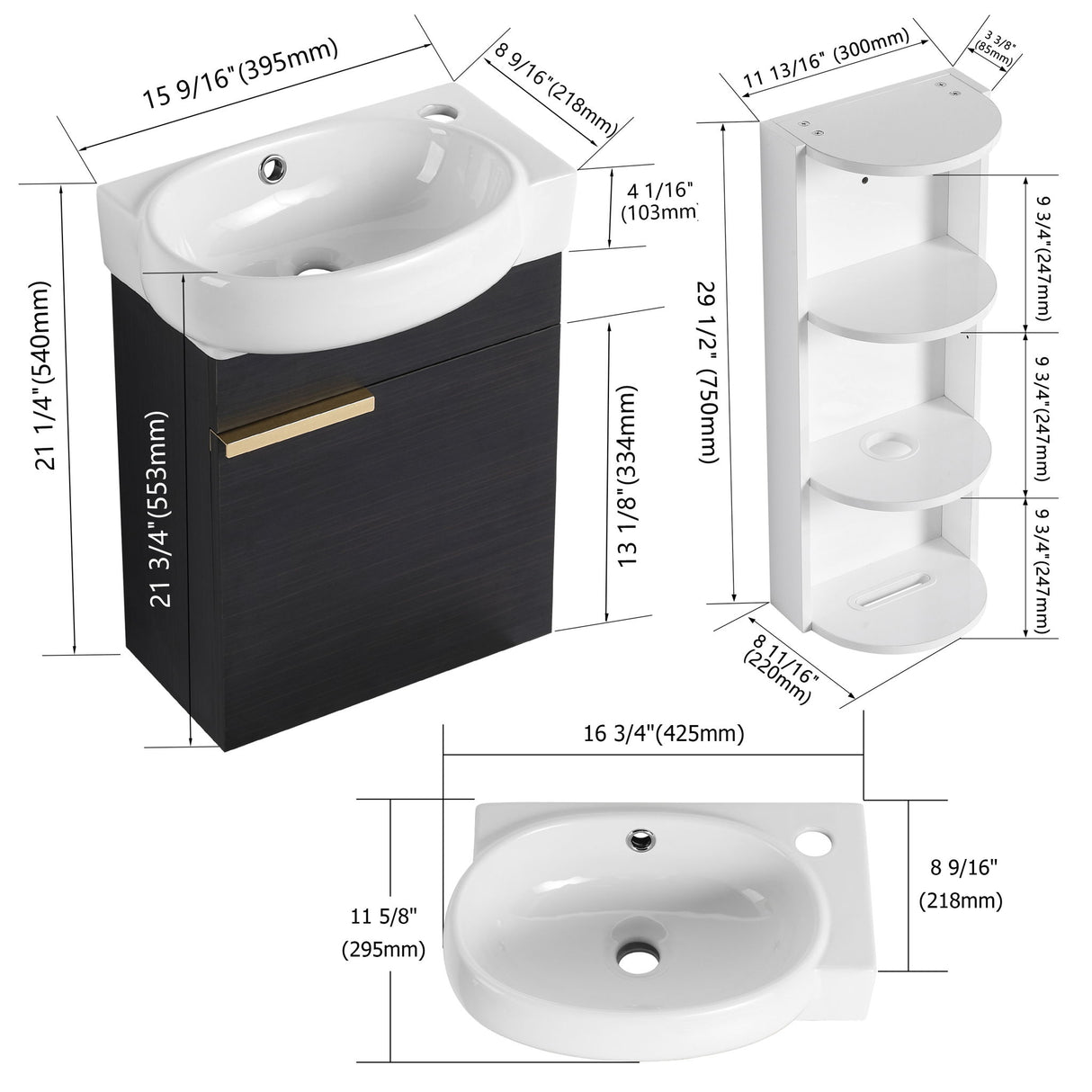 Wall Mounted Bathroom Vanity With Sink And Storage Rack, Soft Close Doors