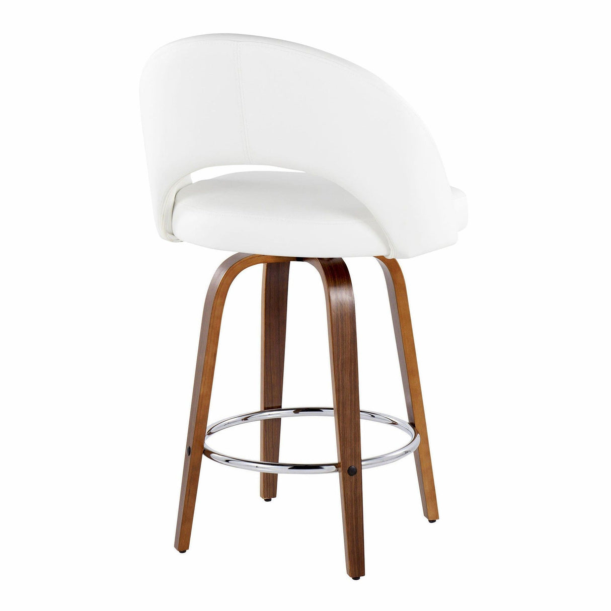 Renee - Upholstered Fixed-Height Barstool (Set of 2) - Walnut Wood, Chrome Metal