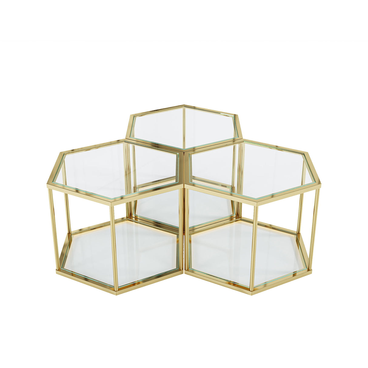 Modern Coffee Table With Double Layer Tempered Glass And Polygonal Design