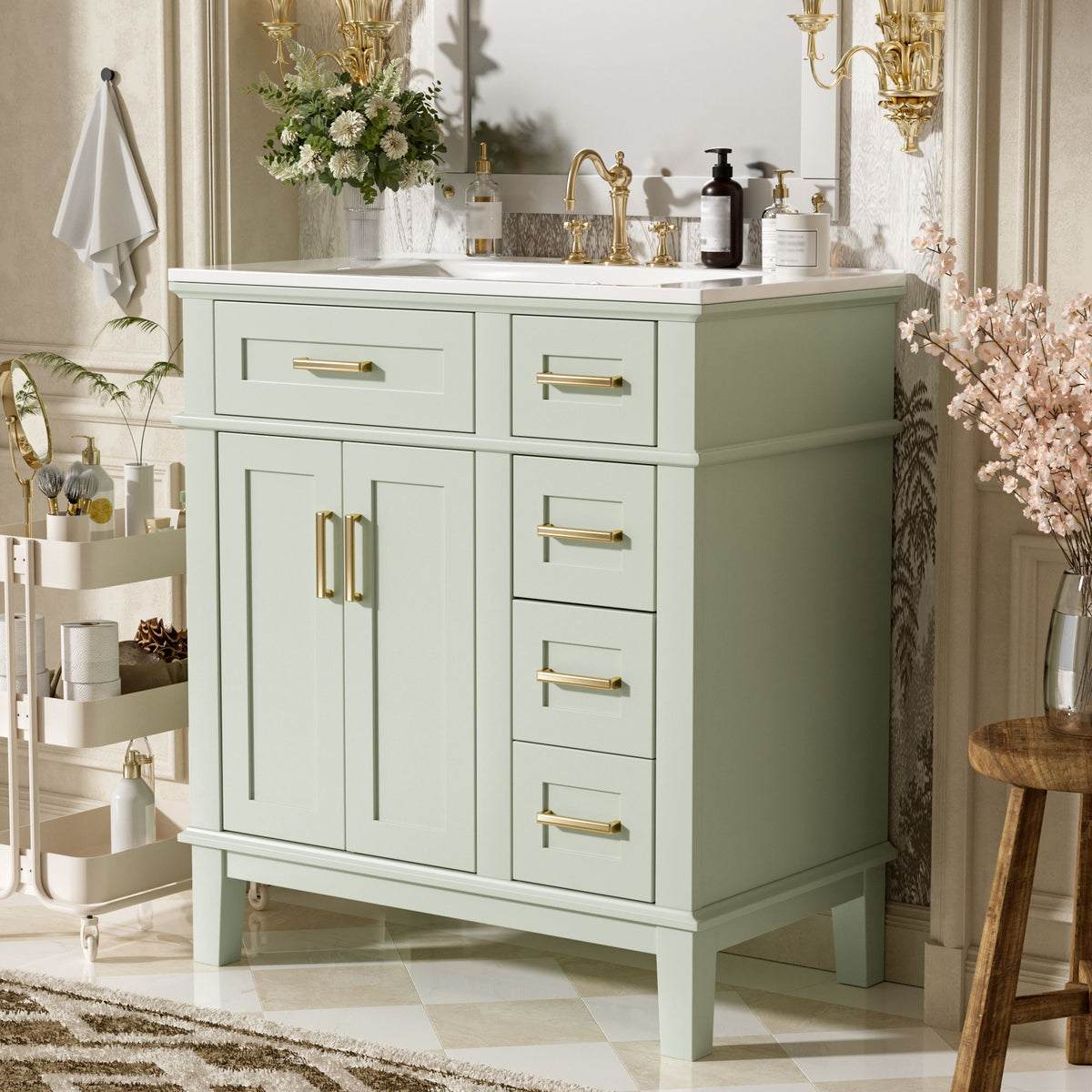 Modern Bathroom Vanity With Ceramic Sink, Soft Close Storage Cabinet