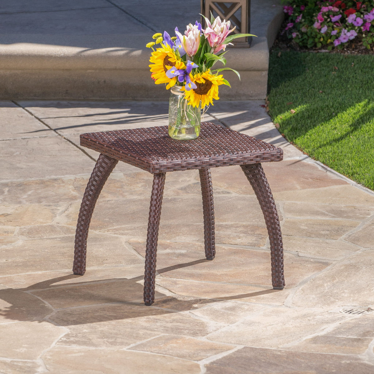 Luminant - Outdoor Side Table With Iron Frame - Brown