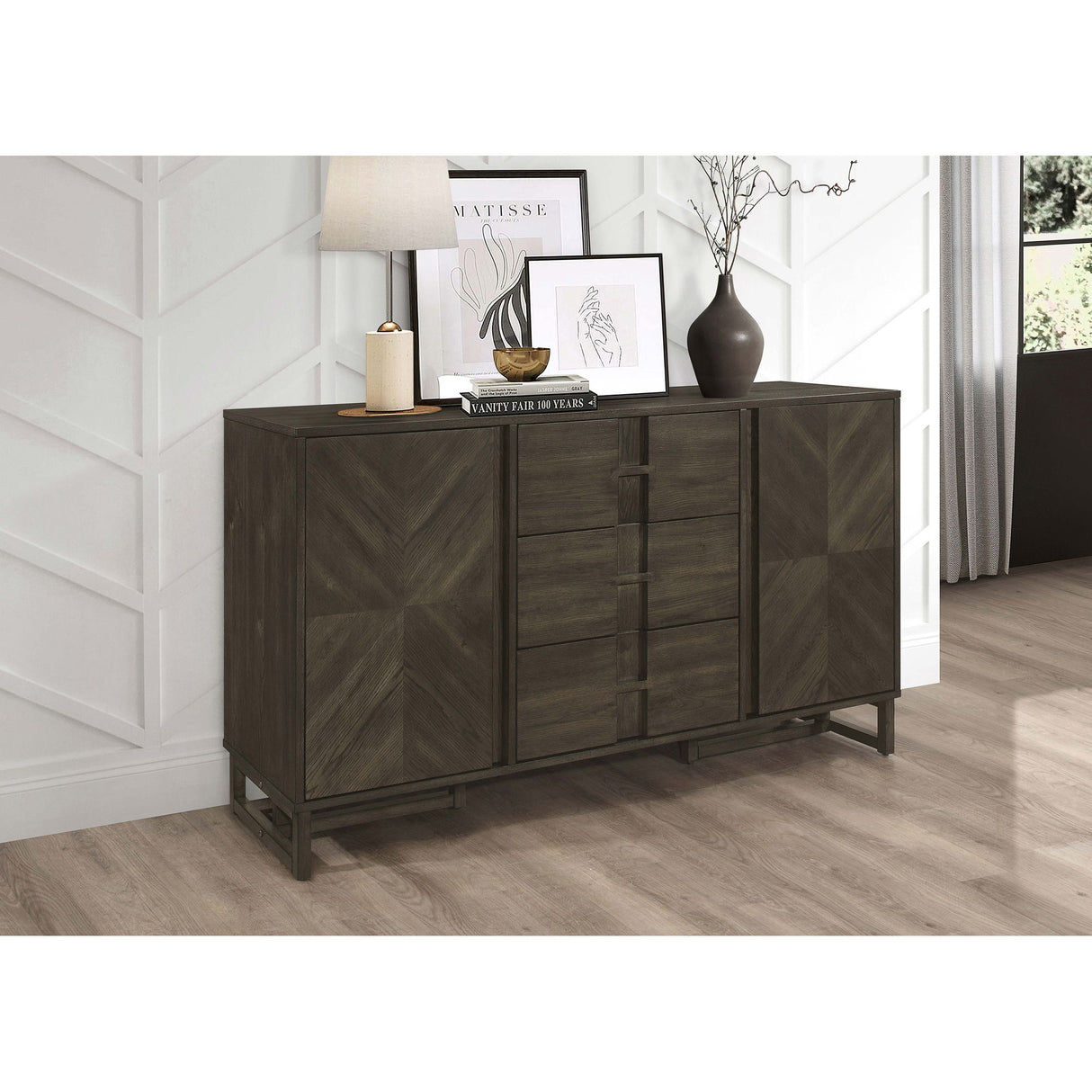 Glenmoor - 3 Drawer Server With 2 Cabinets - Dark Gray