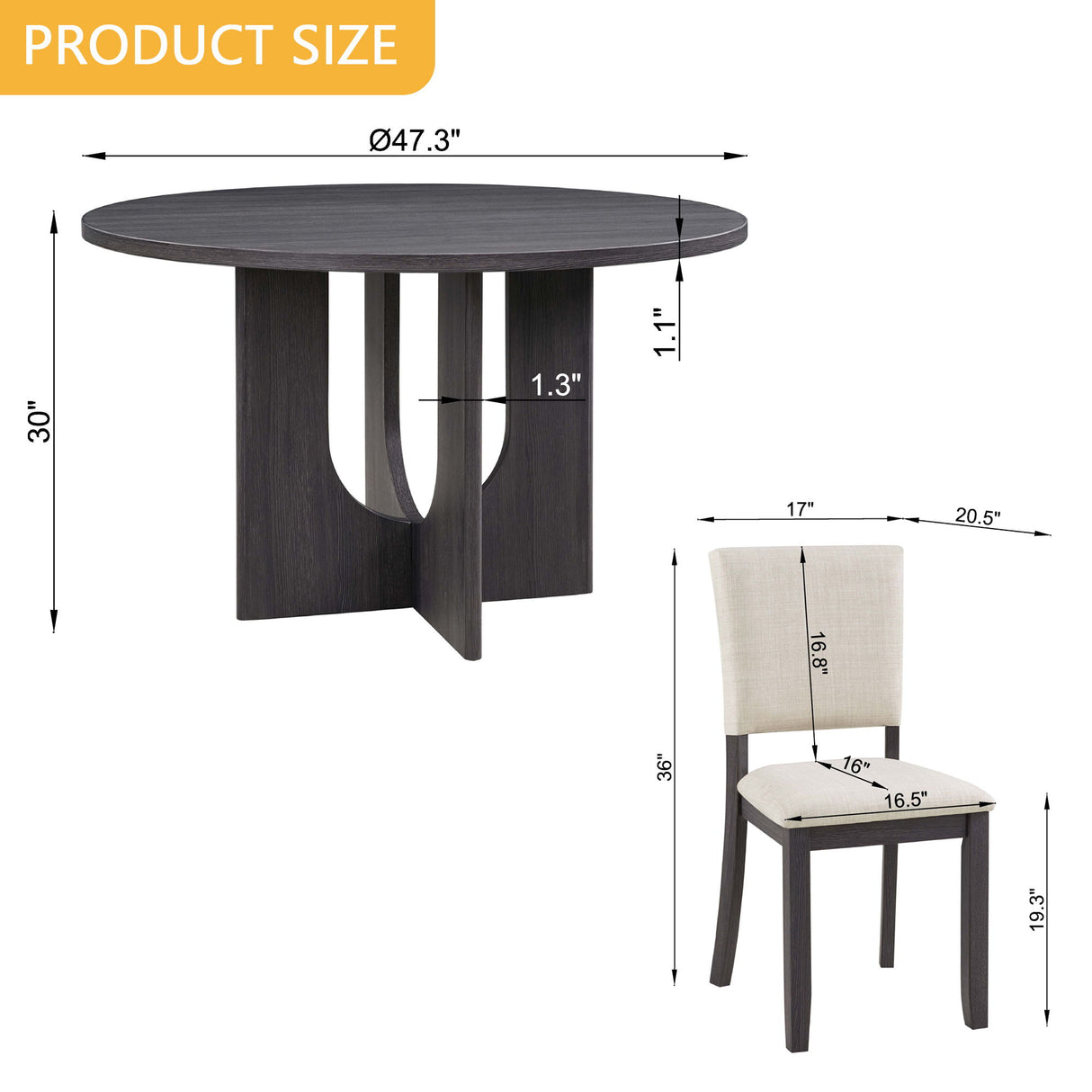 Round Dining Set With 4 Upholstered Dining Chairs