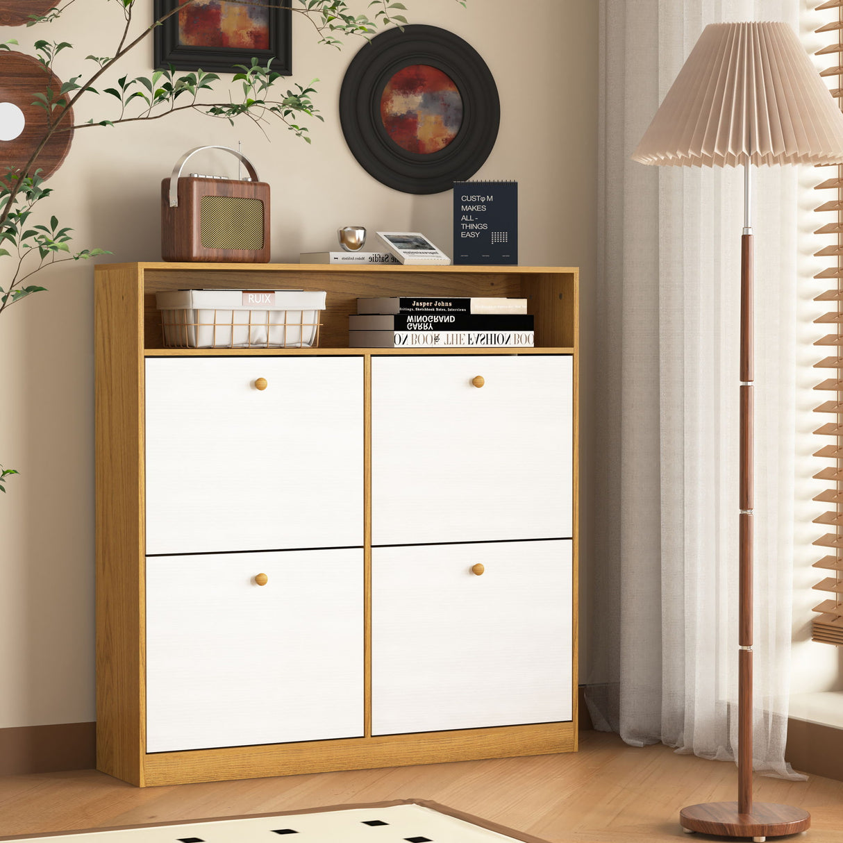Modern Freestanding Shoe Storage Cabinet With 4 Flip Drawers