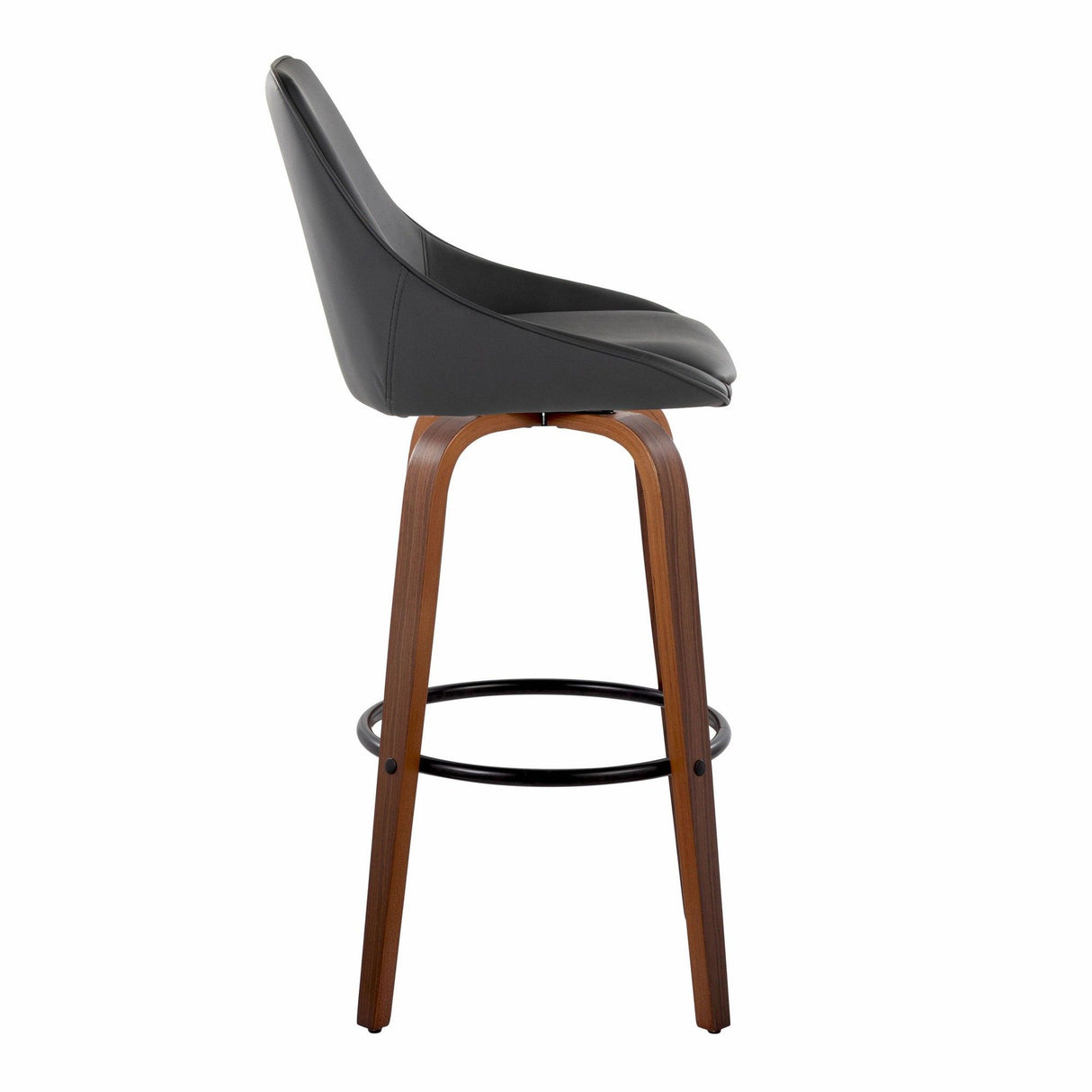 Diana - 30" Fixed-Height Barstool With Swivel And Round Black Metal Footrest (Set of 2) - Walnut Wood