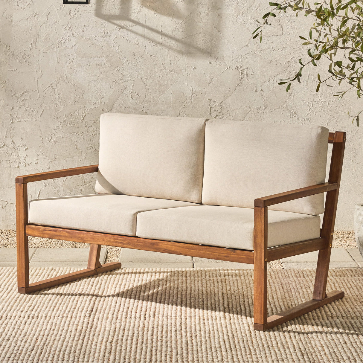 Slat Back Patio Loveseat - Brown