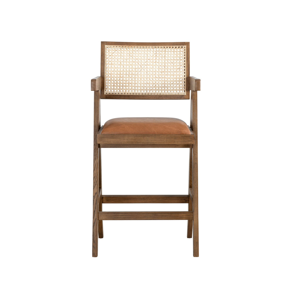 Harley - Nutmeg Brown Solid Wood And Rattan Upholstered 26" Counter Height Barstool